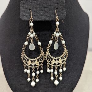 Elegant Gold and White Dangle Earrings